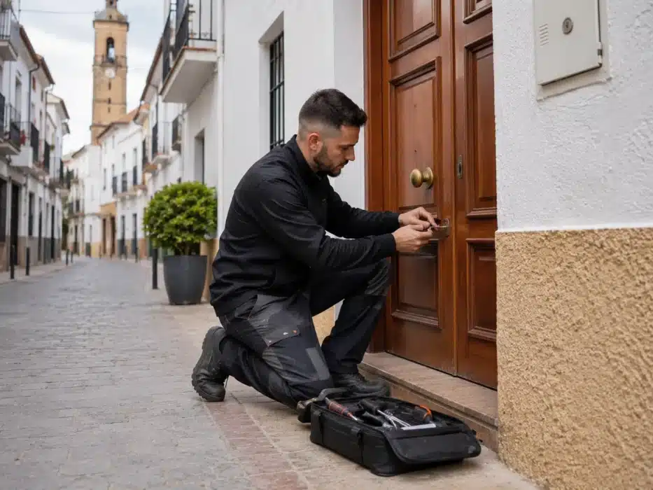 Cerrajero en Bailén realizando un trabajo en una puerta